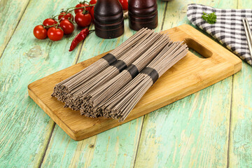 Raw dry bukwheat soba noodles