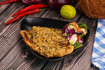 Tasty chicken steak with vegetables