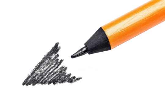 orange pencil with hand drawn scribbling isolated on white or transparent png