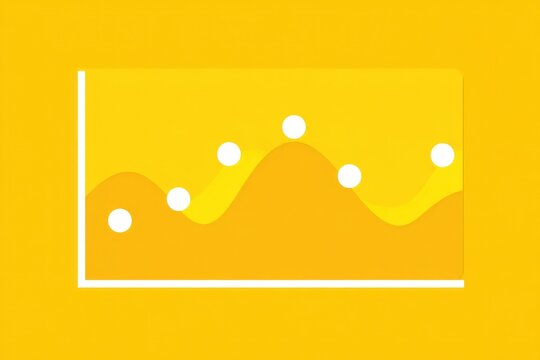 Photo of a yellow abstract graph illustrates data analysis and market trends with a curved line and scattered data points