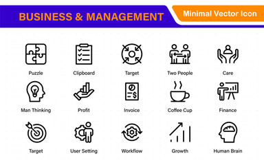 Business and management line icons set. Management icon collection. Project management icon collection. Time management and planning concept. Outline icon set.