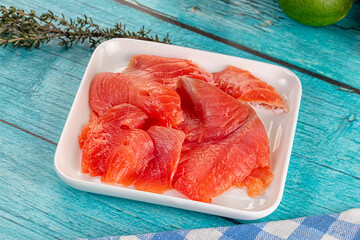 Delicous sliced salmon fillet  ready to eat
