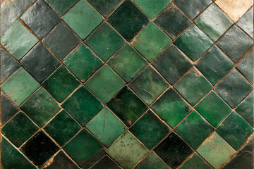 Repeating green diamond pattern creating a textured surface with varying shades and tones