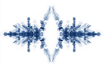 Repeating floral pattern in light and dark blue featuring intricate designs and shapes