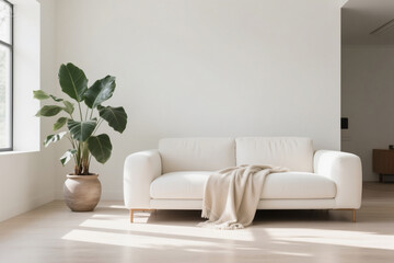 Modern Living Room with Sunlight and Green Accents