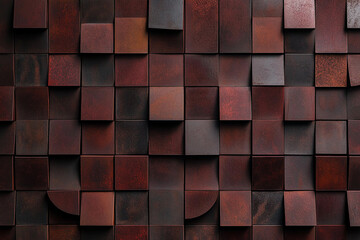 Geometric pattern design in burgundy with layered textures creating visual depth and interest in a modern decor setting