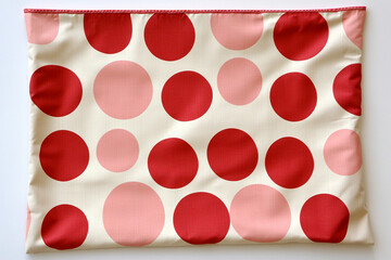 Repeating polka dot pattern in light coral and deeper red on a smooth fabric background