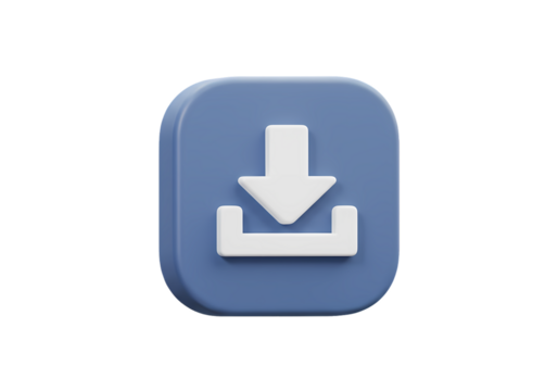 3D Render of a Download Button isolated on transparent baackground