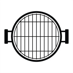 Top view of a round charcoal grill with black handles silhouette