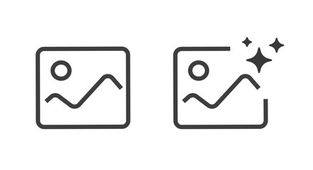 Image photo enhance icon or filter effect simple icon pictogram vector graphic set line stroke, improve refine edit picture art quality symbol outline linear thin, using magic ai tech clip art
