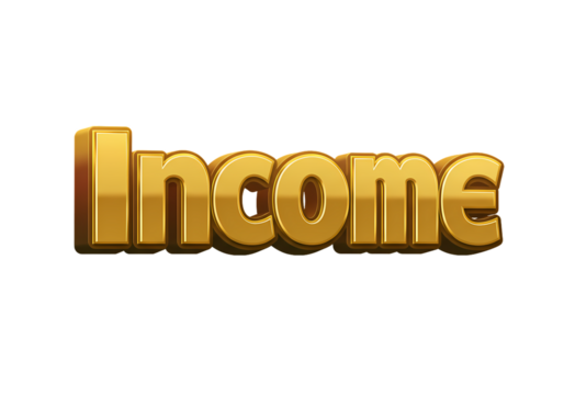 Golden 3D Render The Word Income isolated on transparent baackground