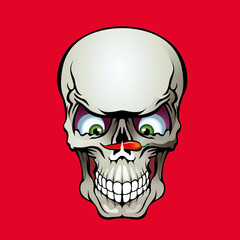 teschio su fondo rosso con peperoncino nel naso