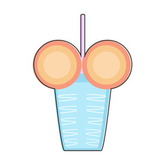Glass of soda with ice cream balls and straw. Vector art.