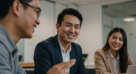Business meeting with smiling team