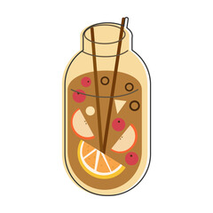 Jar of fruit punch with slices and berries. Vector design.