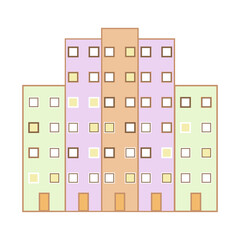Tall colored apartment buildings with windows. Vector image.