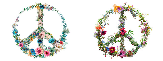 floral peace signs art on transparent background