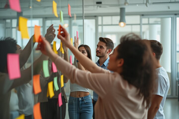 Diverse Business Team Brainstorming with Sticky Notes