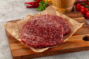 Raw beef burger cutlet for grill