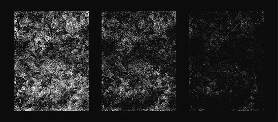 Chaotic Grunge Texture Background Set for Distressed Overlay Effect, Cracked Surface, Dirty Dust Grain Pattern, Rough Abstract Noise, Static Damage, Smear Scratch Design Vector Illustration