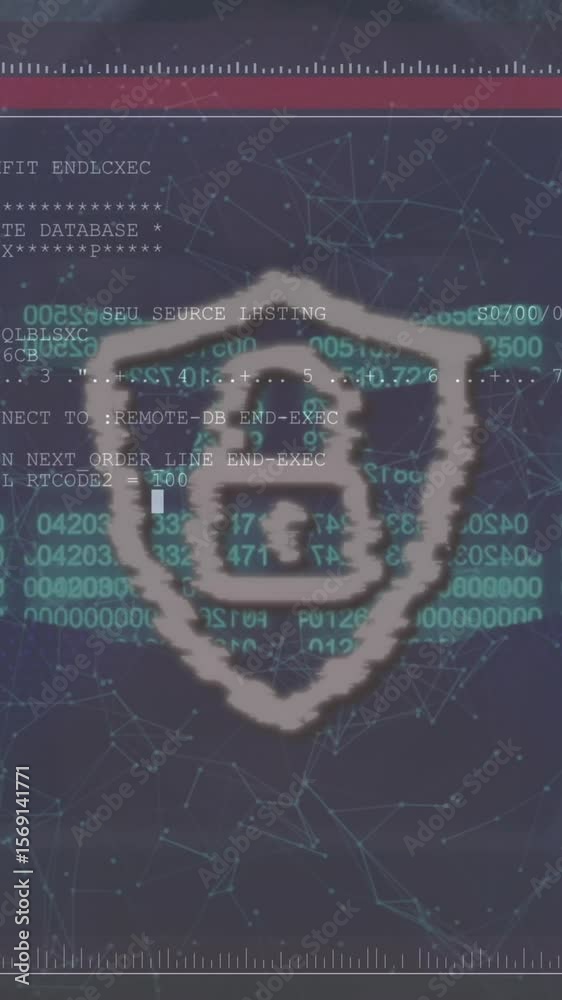 Poster Security chain and padlock icons over screen with data processing against male hacker using computer