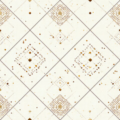 A pattern of squares and triangles with gold dots