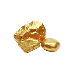 Shiny gold nuggets isolated on a transparent background
