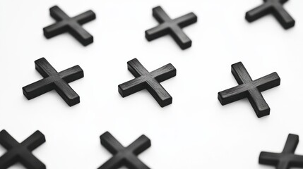 Obraz premium Black Wooden Crosses on White Surface for Artistic Composition