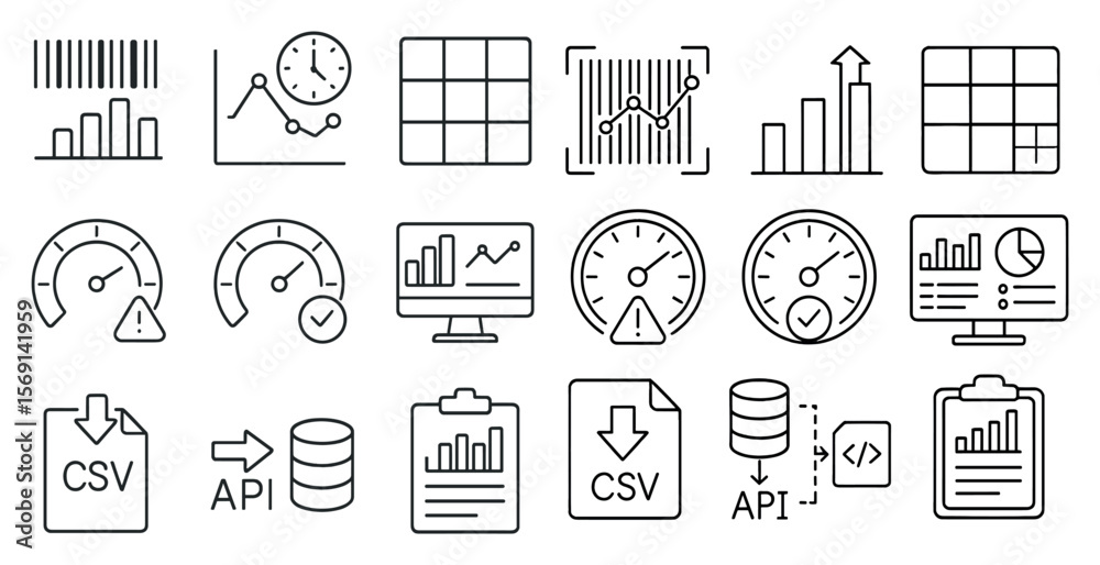 Fototapete collection of icons and graphics that represent various aspects of technology and data analysis. the