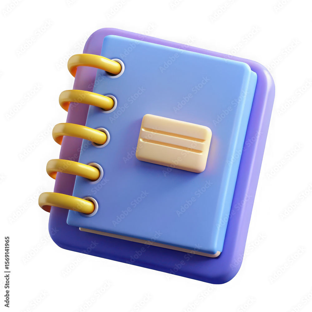 Fototapete cute 3d spiral notebook with yellow binding and cream clasp isolated on transparent background