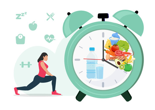 Concept of  Time restricted eating or Intermittent fasting in flat design