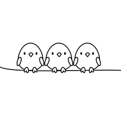 Bird Cute Line Art Vector Illustration Isolated Black and White