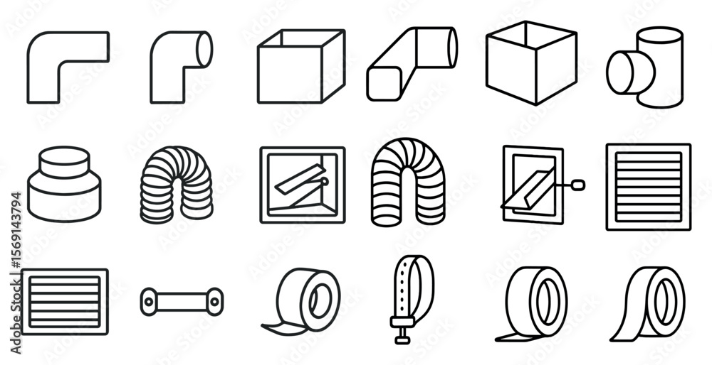 Poster collection of various shapes and lines that are all connected to each other. the shapes and lines ar