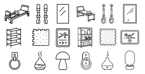 Obraz premium Collection of items that are related to relaxation and wellness. The items include a yoga mat, a massage chair, a scented candle, and a diffuser