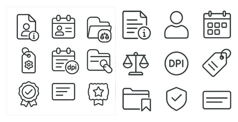 Set of icons for a calendar, folder, and other items. The icons are all in black and white
