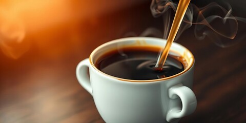Steaming cup of coffee, rich dark roast, swirling smoke, dark, detail