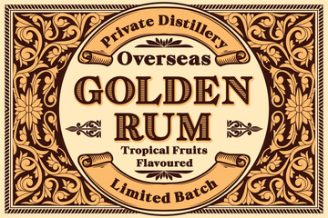 Golden Rum - ornate vintage decorative label