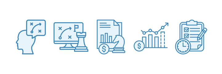 Strategic Planning Icon Set Multiple Style Collection, Containing design Strategic Thinking, Strategic Approach, Financial Strategy, Revenue Forecast 