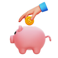 Piggy Bank and Hand Inserting a Coin - Saving Money Concept