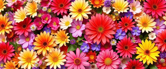 Fototapeta premium Vibrant summer blooms in a continuous floral design, elegance, romantic