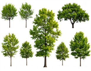 Set of colorful trees, isolated on transparent background