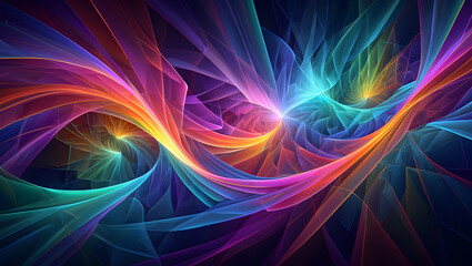Abstract swirling vibrant multicolored light streaks dynamic energy flow design artwork colorful neon rainbow hues teal purple orange red blue