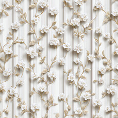 A floral wallpaper with white flowers and leaves