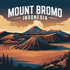 Mount Bromo Volcano Sunset Landscape Print
