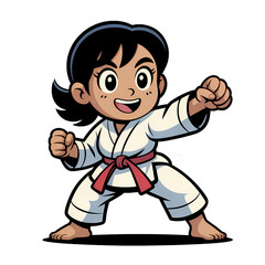 Karate training session featuring a young girl practicing kicking techniques in a dojo setting