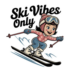 Ski vibes only captured in an illustration of a young girl skiing down a snowy slope during winter