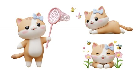 Naklejka premium Cute cartoon cat illustrations