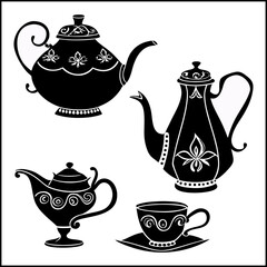 Dishes doodle sketch icon set print