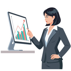 Businesswoman Analyzing Growth Chart on Computer Screen Financial Data Insights and Strategic Planning
