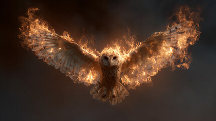 Obraz premium A burst of fire taking the form of an owl mid-flight